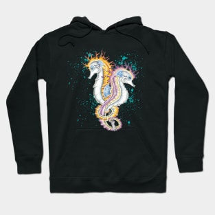 Seahorses Orange and Magenta Duo Ink Art Hoodie